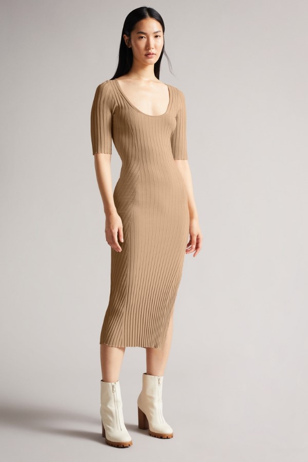 Ted Baker Kiierra Low Back Detail Knit Dress - Light Brown